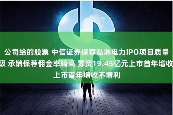 公司给的股票 中信证券保荐泓淋电力IPO项目质量评级D级 承销保荐佣金率畸高 募资19.45亿元上市首年增收不增利