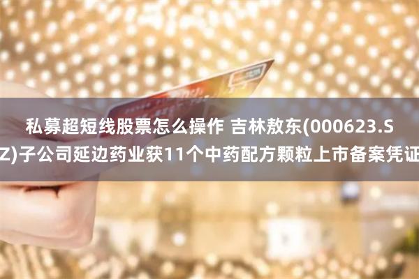 私募超短线股票怎么操作 吉林敖东(000623.SZ)子公司延边药业获11个中药配方颗粒上市备案凭证